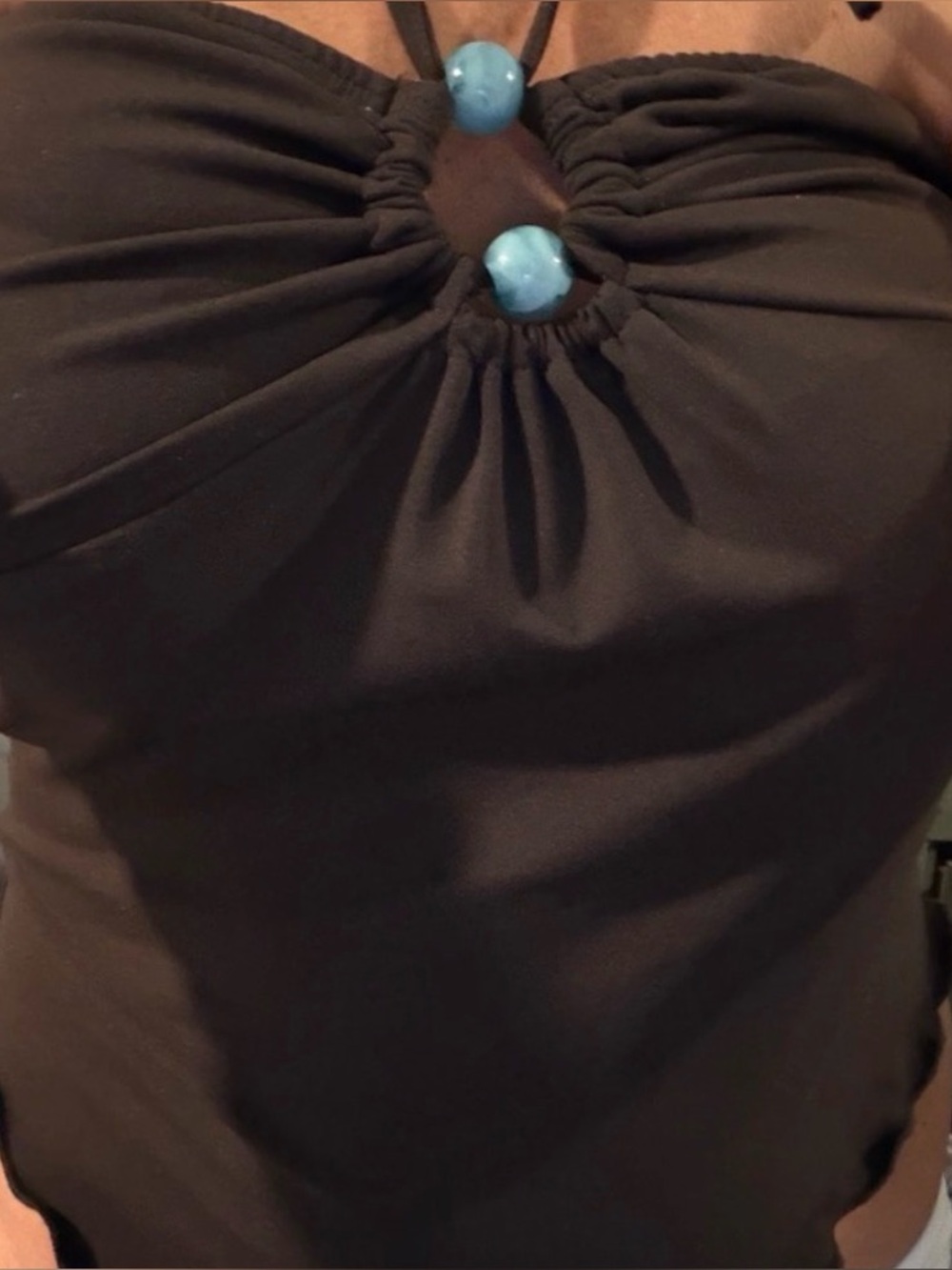 Brown Halter Tank with Turquoise Bead Accents